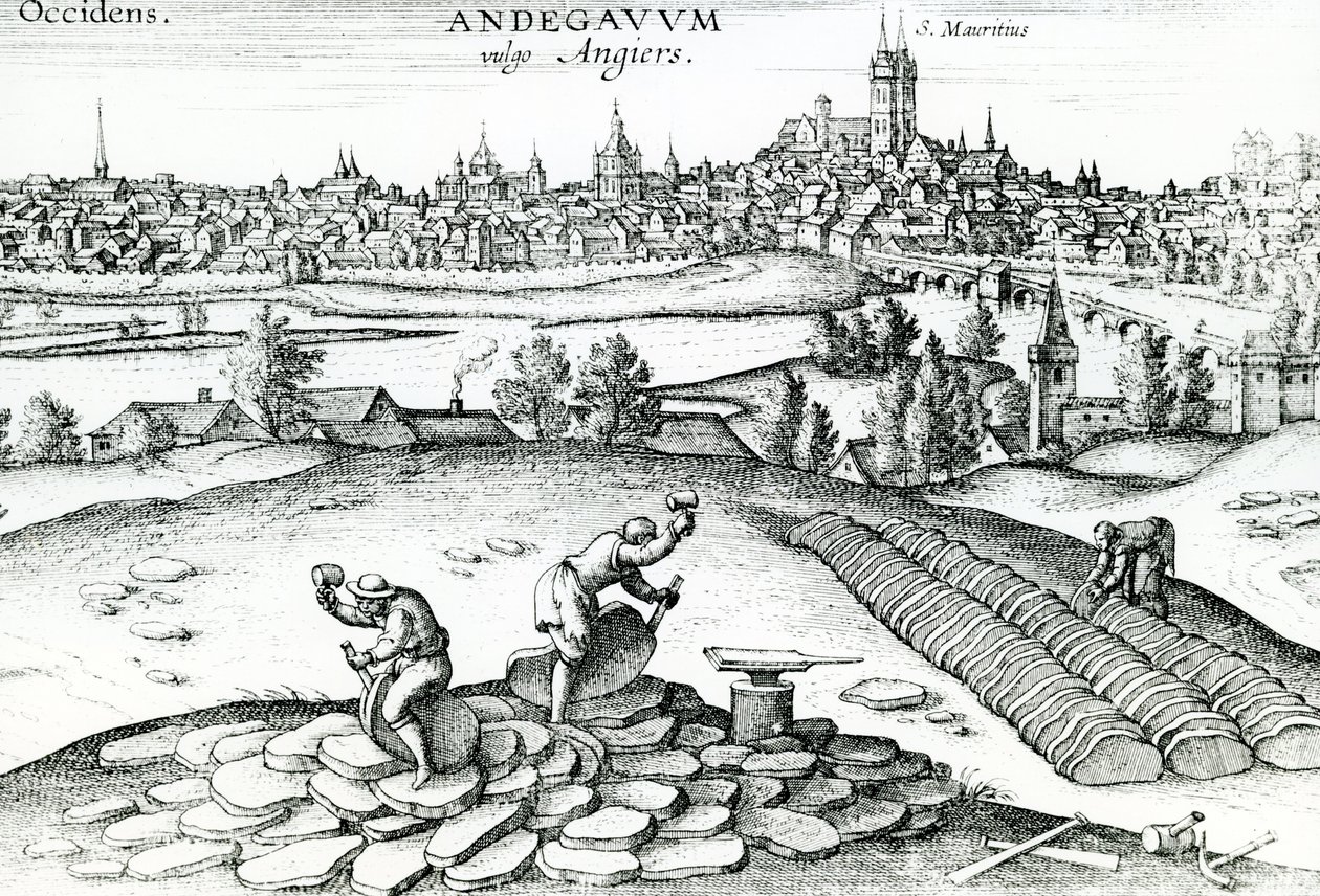 Leisteengroeve in Angers, 1561 door Joris Hoefnagel