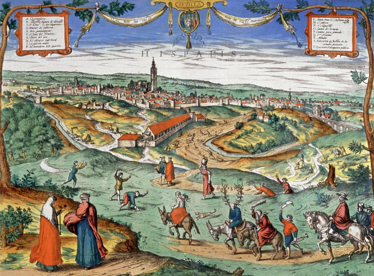 Uitzicht op Sevilla, ca. 1550 door Joris Hoefnagel