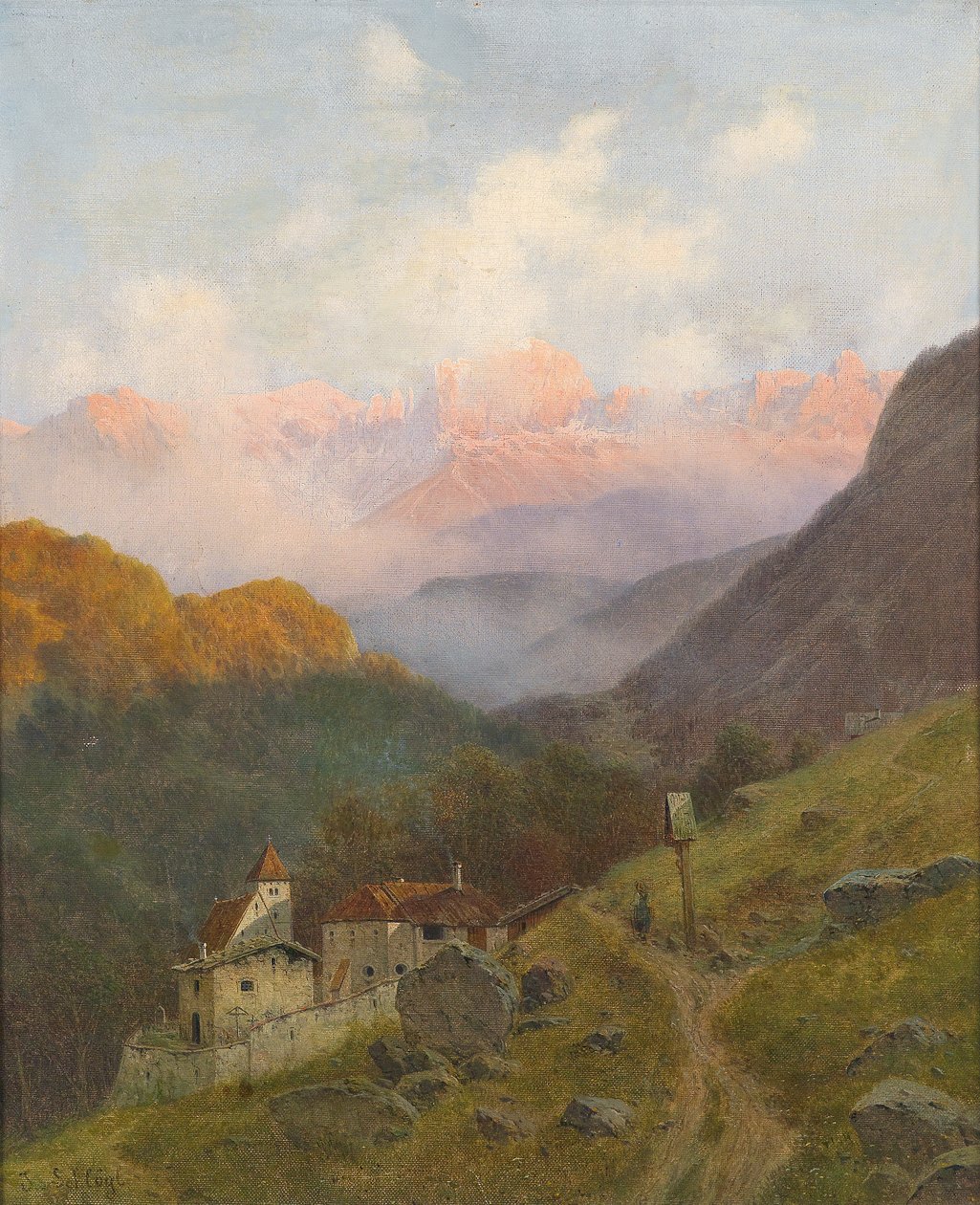 Uitzicht op de Rosengarten door Josef von Schlogl