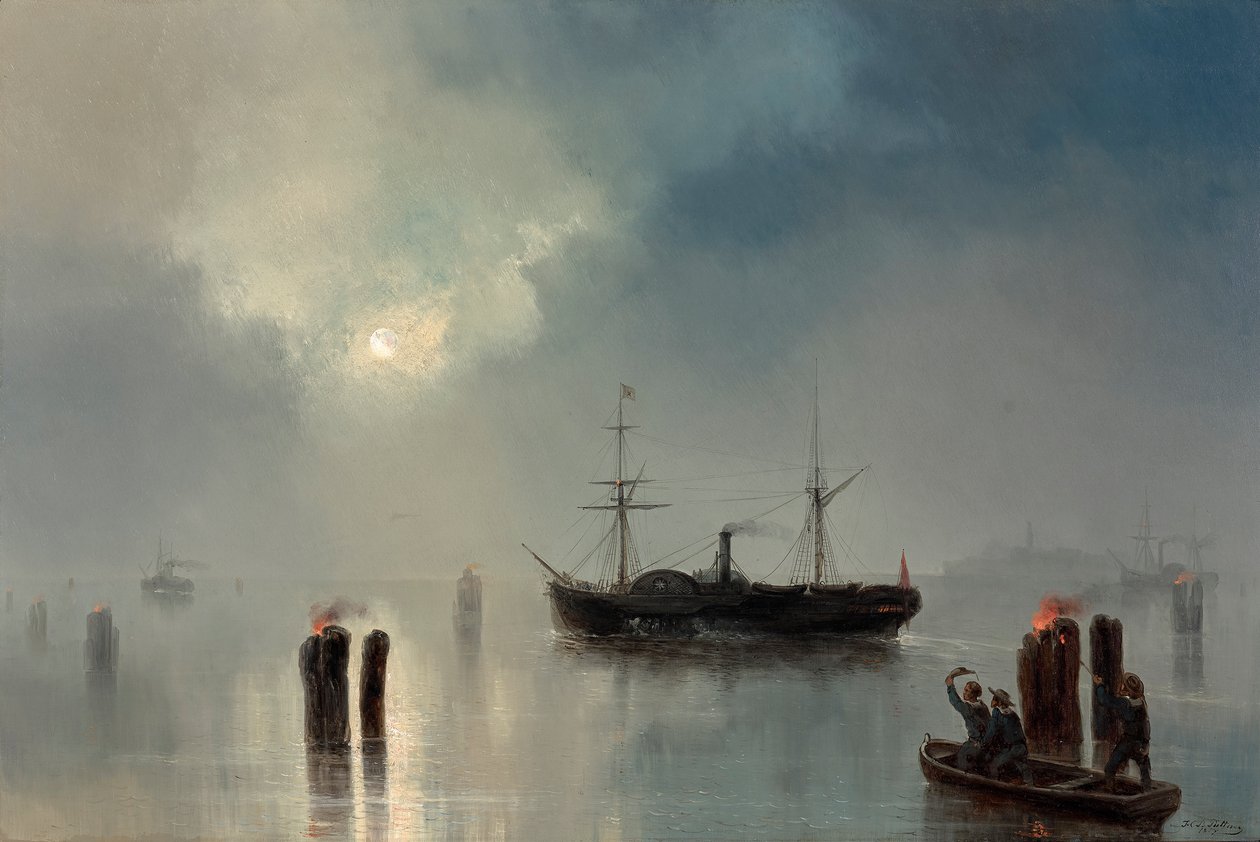 Nachtvaart in de lagune door Josef Carl Berthold Püttner