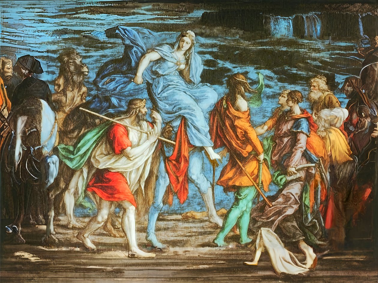 Isaak en Rebekka ontmoeten elkaar door Josef Johann Michel