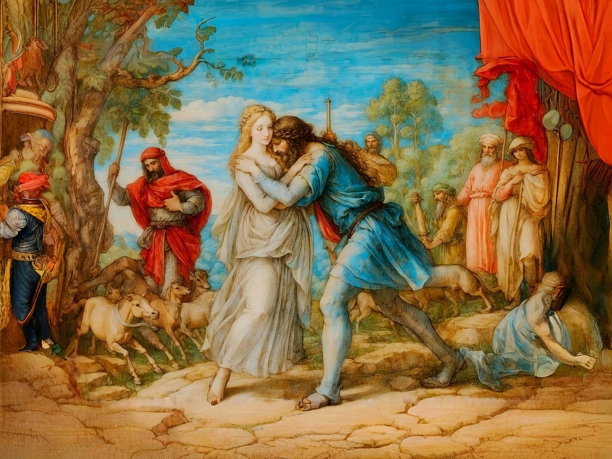 Jakob ontmoet Rachel door Josef Johann Michel
