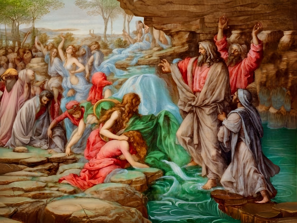 Manna en water uit de rots door Josef Johann Michel