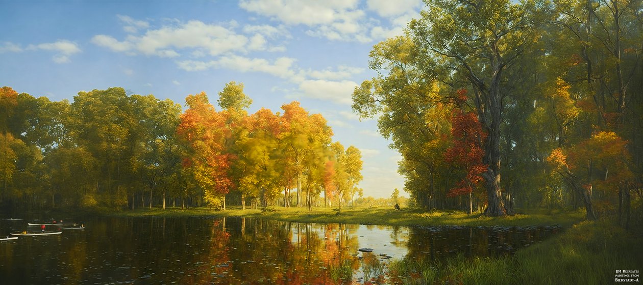JJM recreëert Bierstadt-A: Herfstbos door Josef Johann Michel