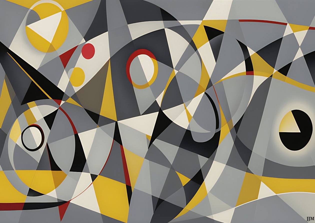 abstract: zilver-gele cirkels 2 door Josef Johann Michel