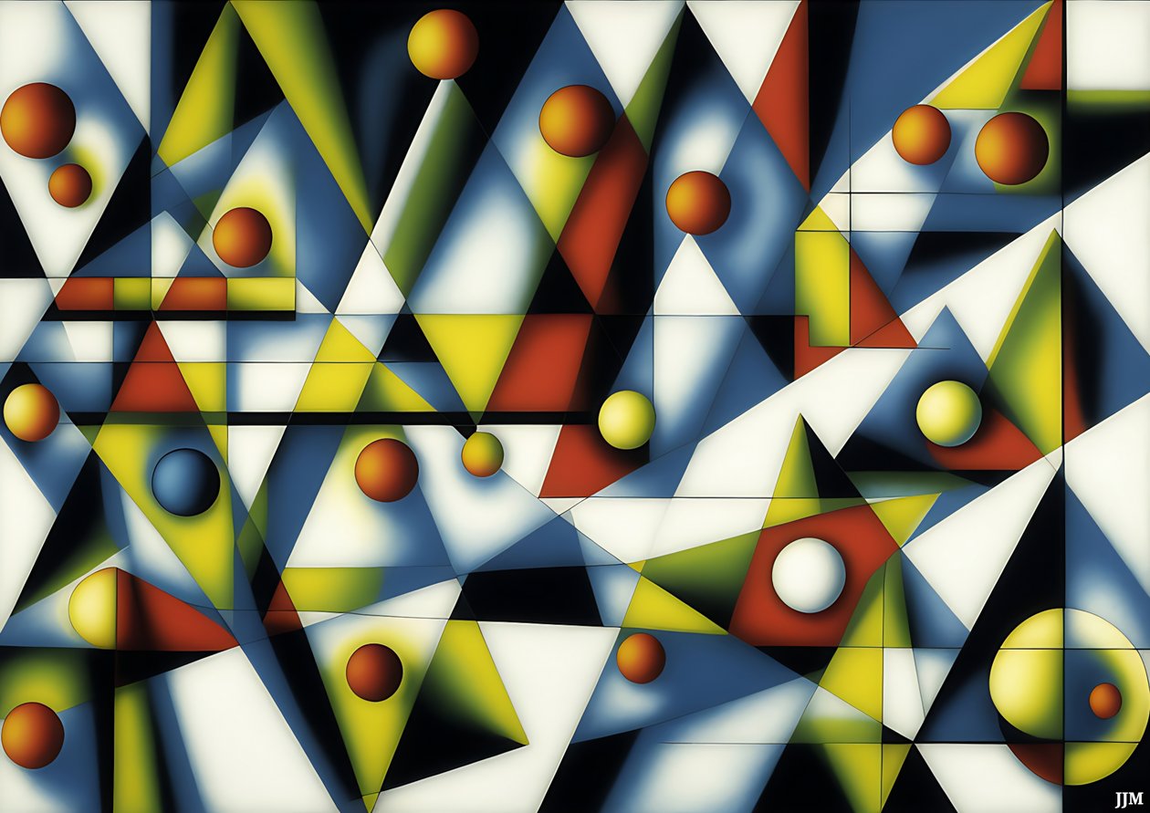 abstract: sferen+driehoeken 3 door Josef Johann Michel
