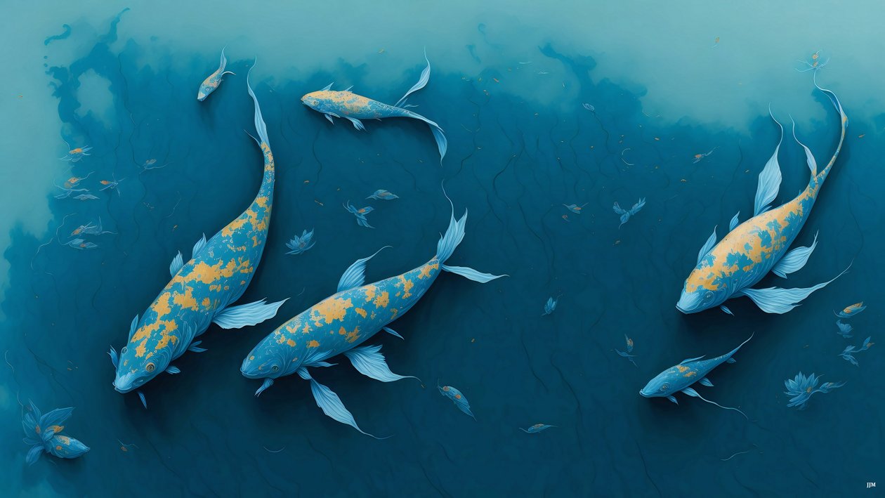 Koi-Karper blauw _01 door Josef Johann Michel