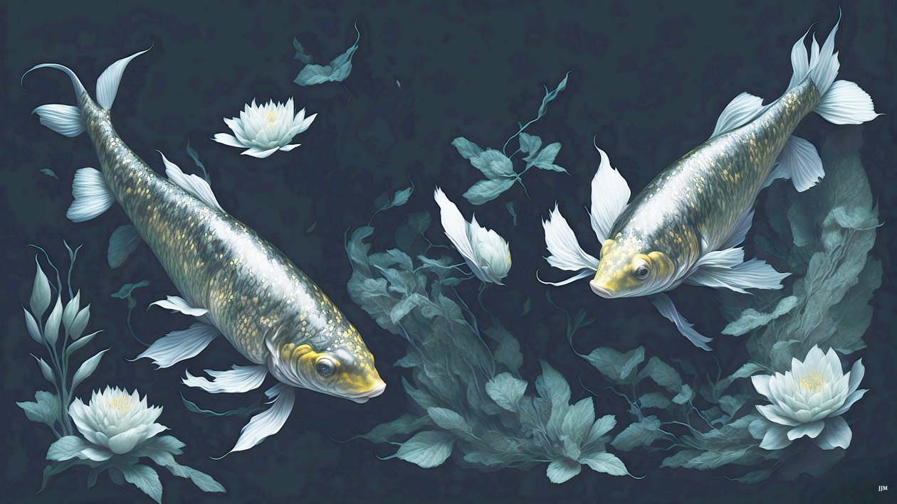 inkt schilderij: Koi-karper geel 02 door Josef Johann Michel