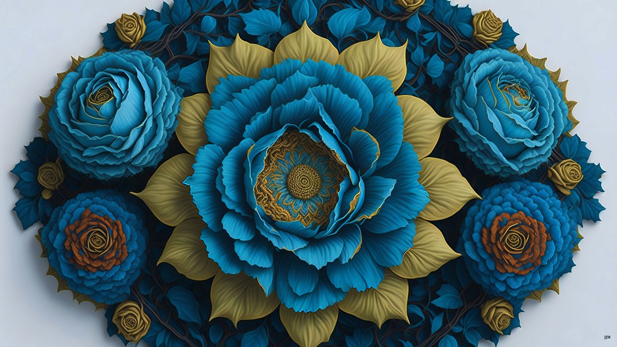 mandala: Blauwe rozen elementen_02 door Josef Johann Michel