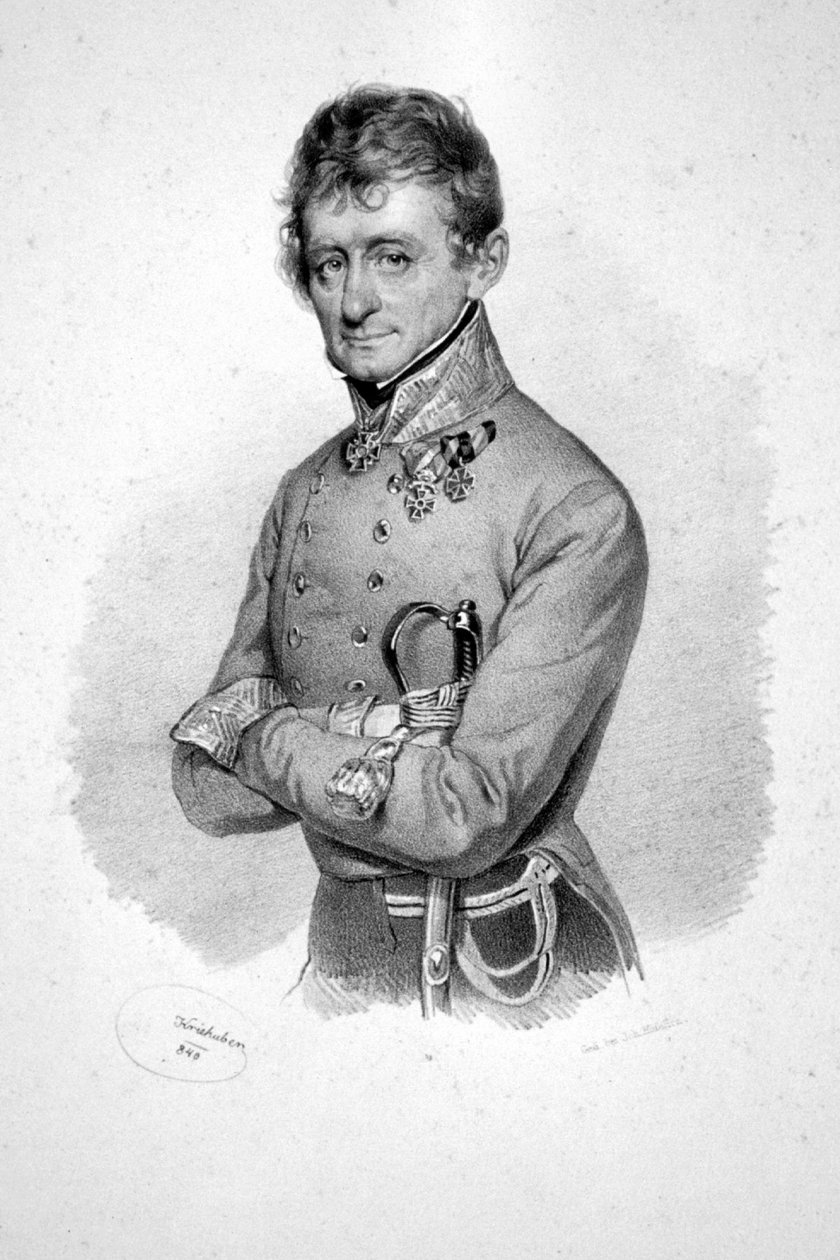 Franz Georg Dominik von Waldstätten Litho door Josef Kriehuber