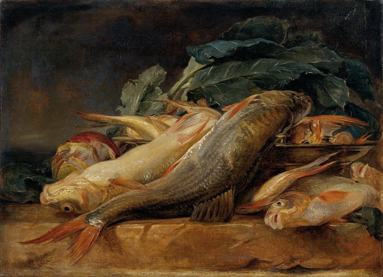 Stilleven met vissen door Josef Neugebauer