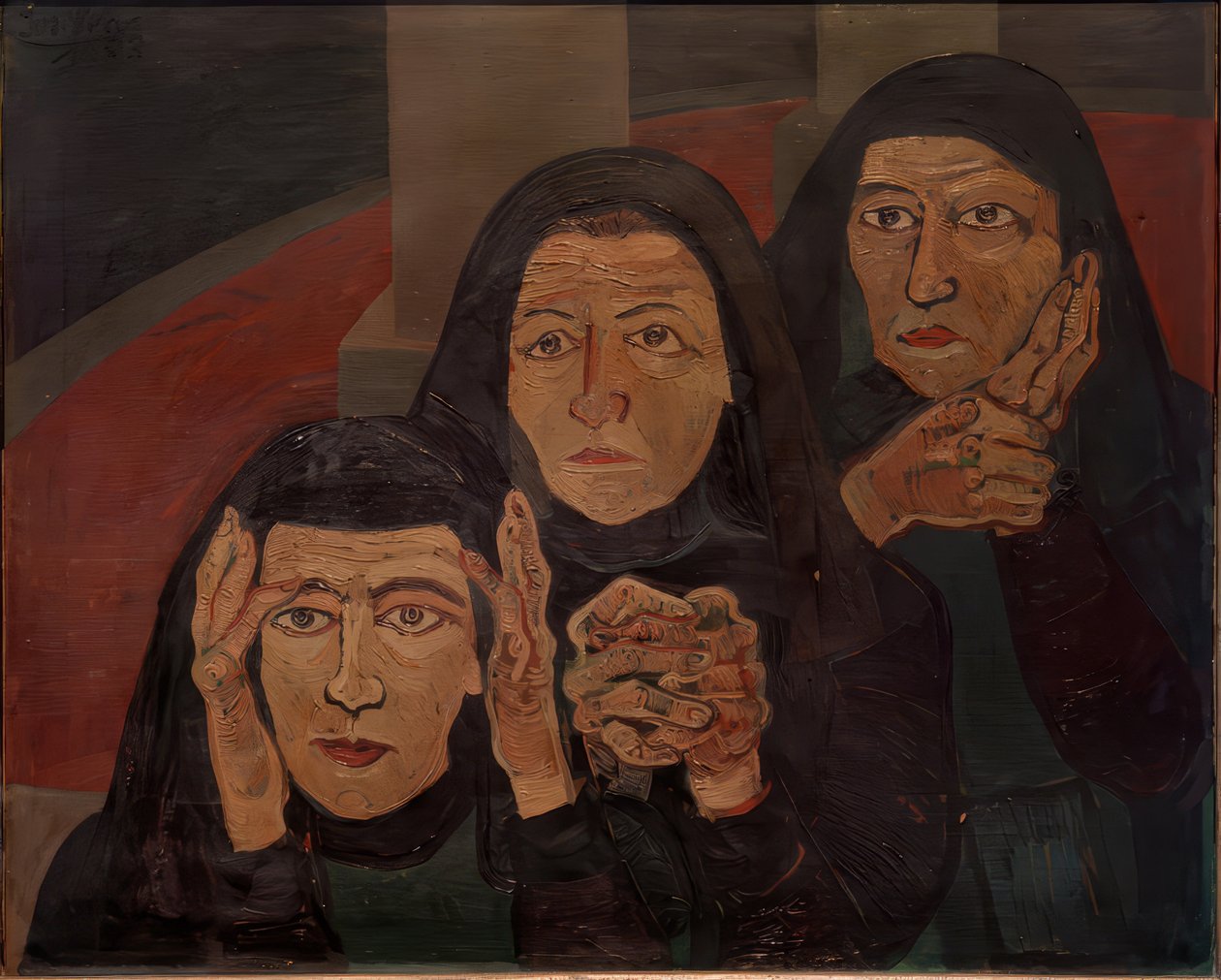 Drie treurende vrouwen (Lamenting women) door Josef Scharl