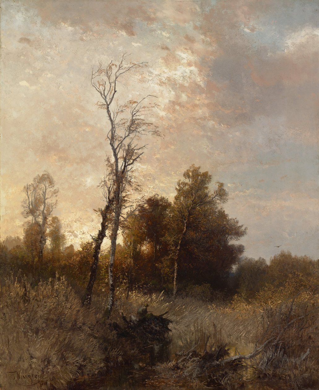Herfstlandschap met jager door Josef Wenglein