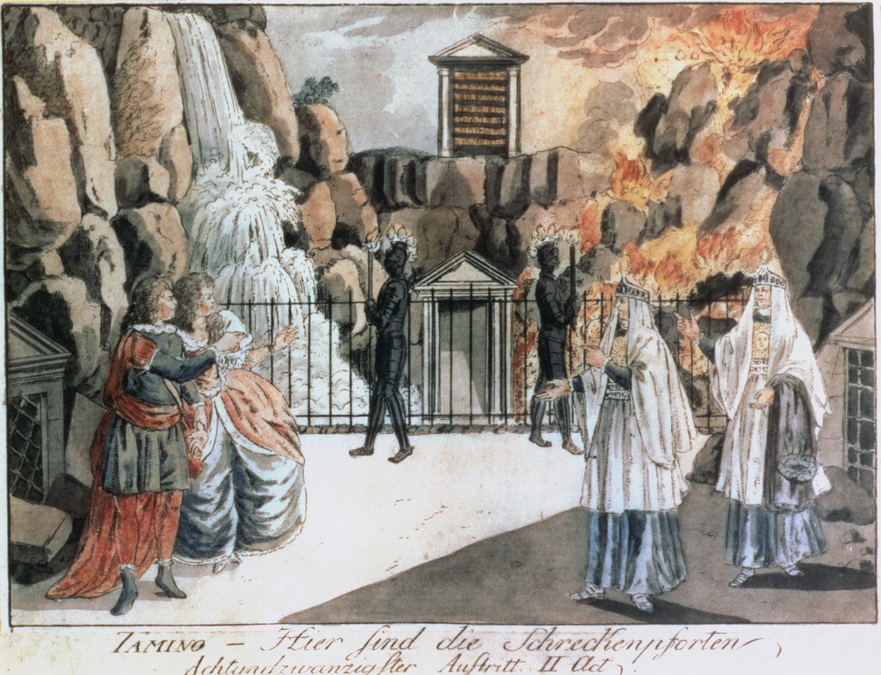 Tamino en Pamina voor de tempel, scène uit 