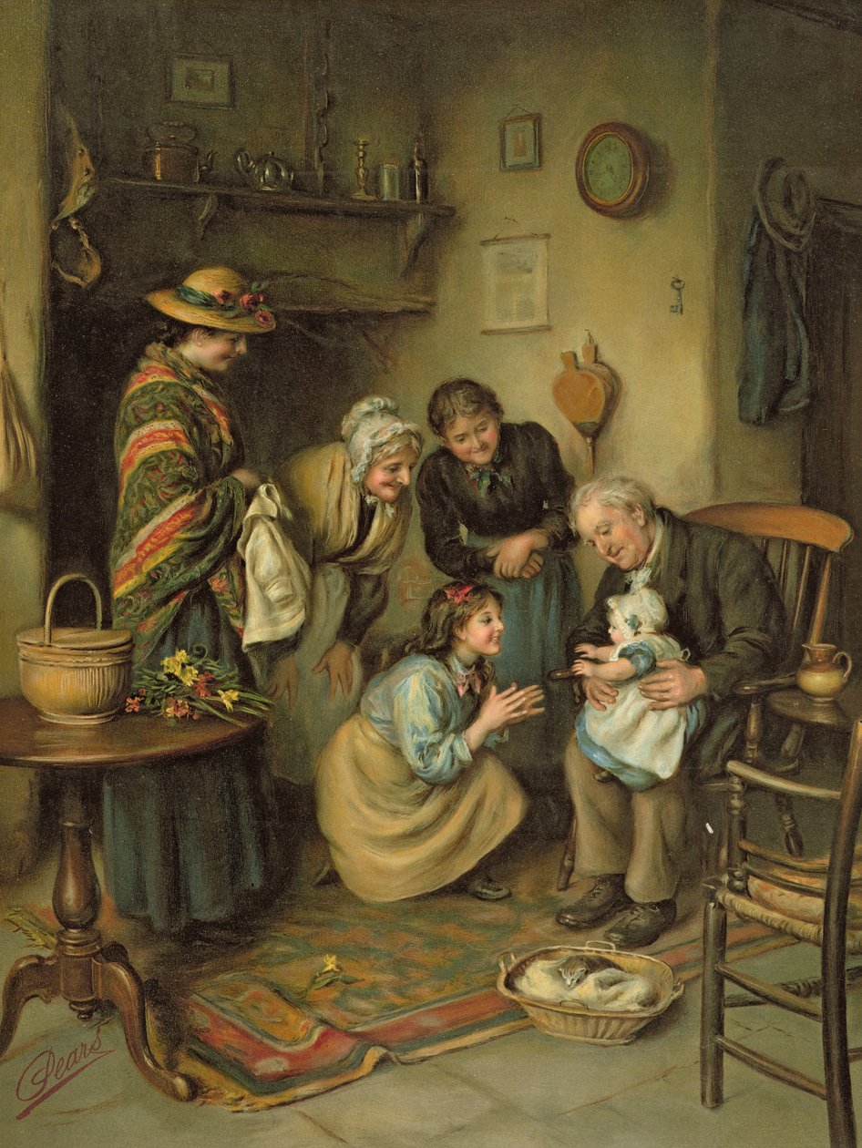 Gezinsaanbidding, uit de Pears Annual, 1911 door Joseph Clark