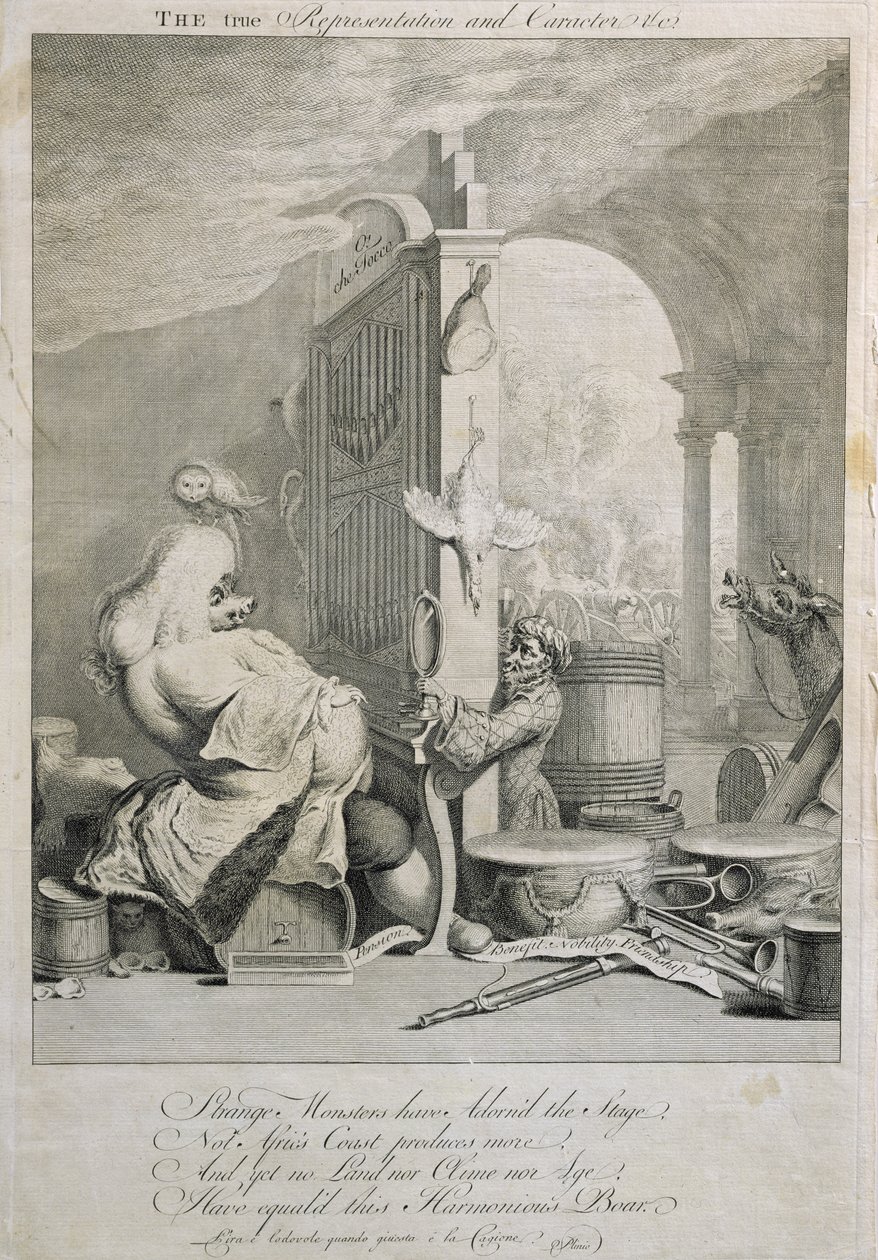 De ware representatie en karakter, karikatuur van George Frederick Handel (1685-1759) door Joseph Goupy