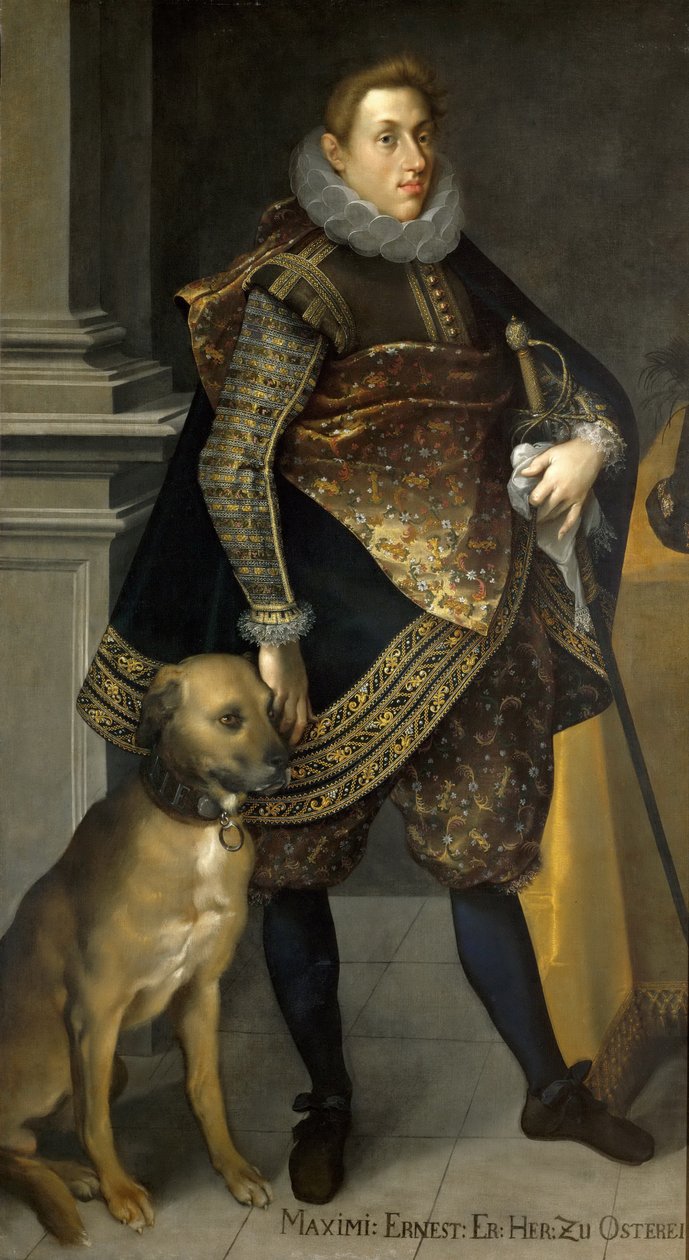 Aartshertog Maximilian Ernst (1583-1616) met jachthond door Joseph Heintz the Elder