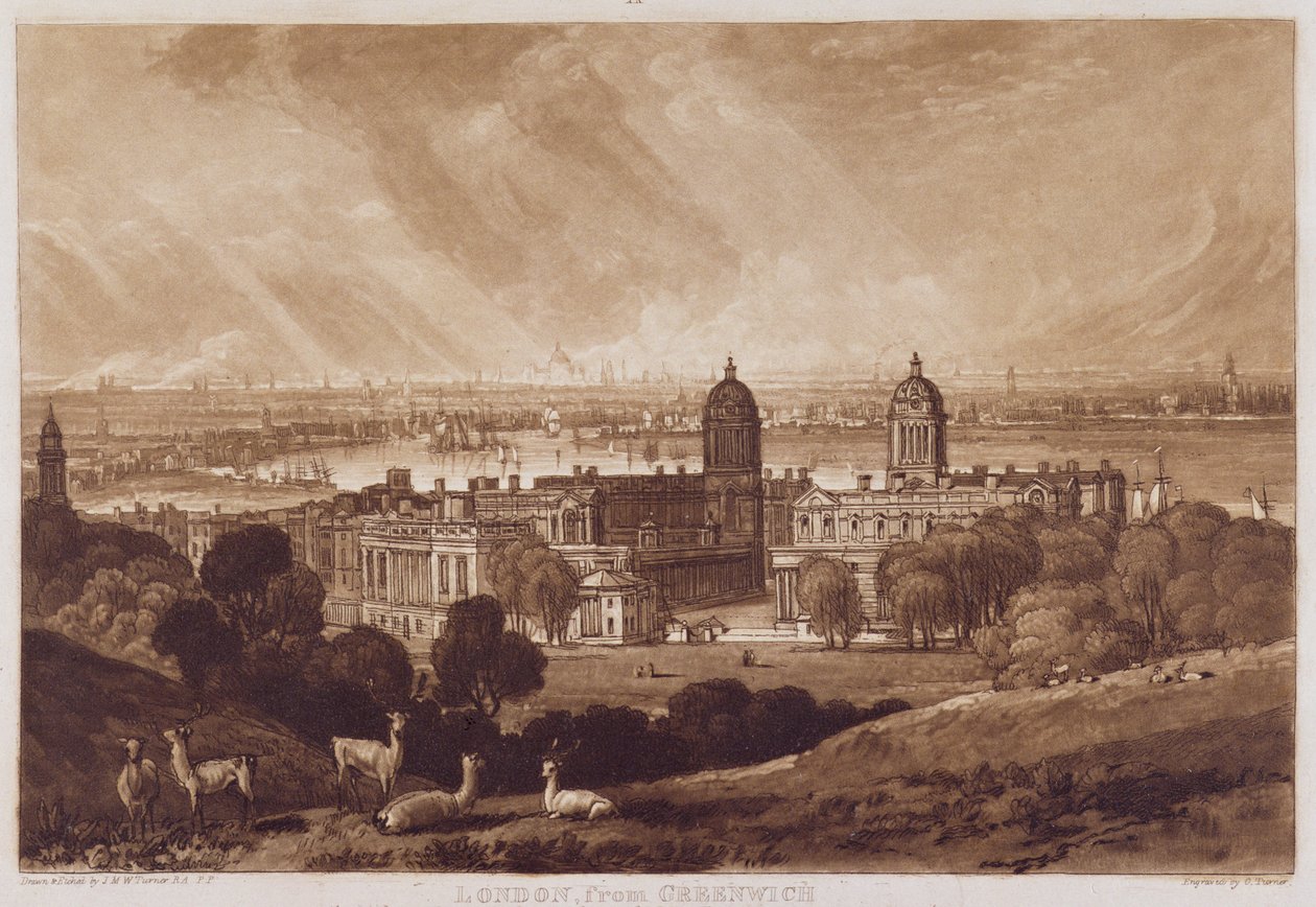 Londen vanaf Greenwich, gegraveerd door Charles Turner (1773-1857) 1811 door Joseph Mallord William Turner
