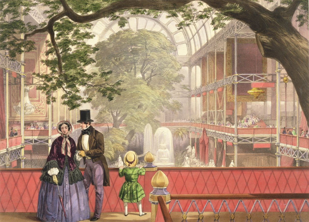 Crystal Palace, het transept vanaf de zuidgalerij door Joseph Nash