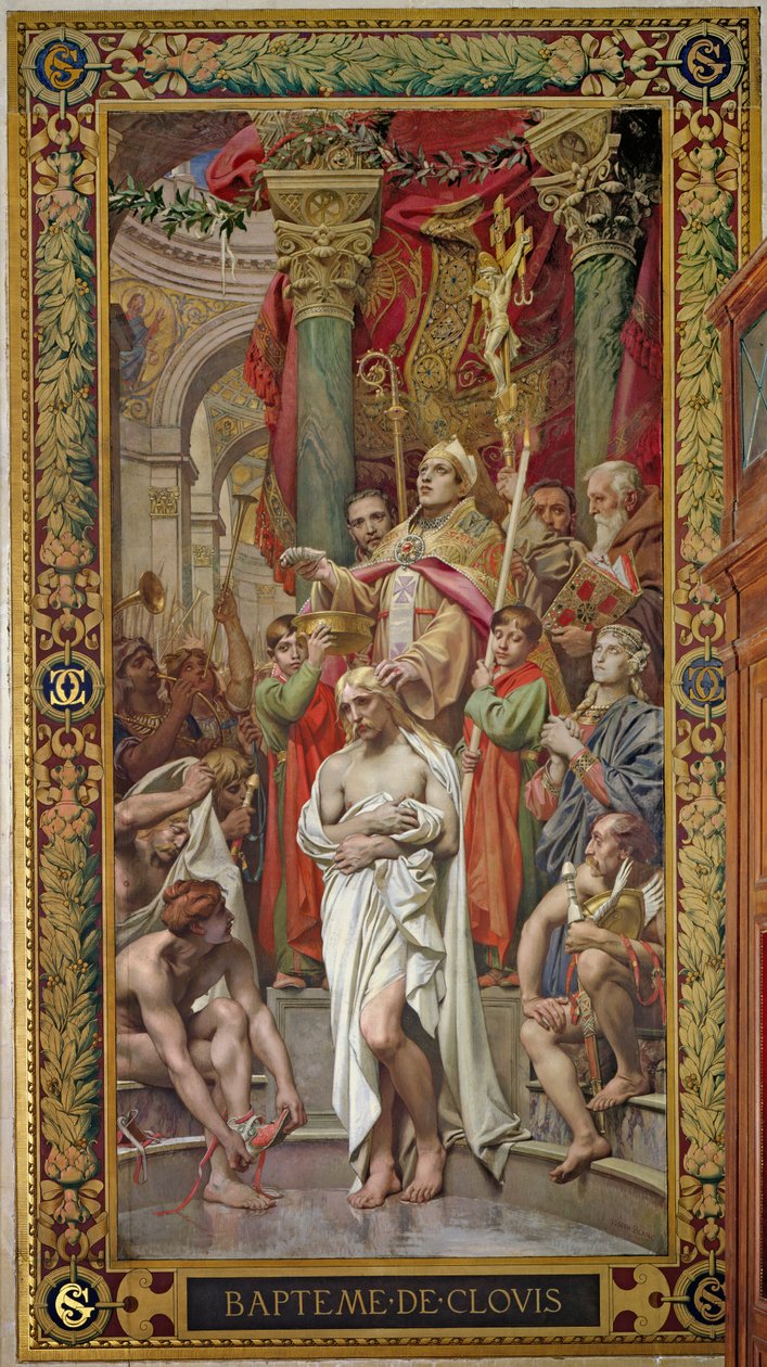De Doop van Clovis I (465-511) in 496 v.Chr., van het rechter transept door Joseph Paul Blanc