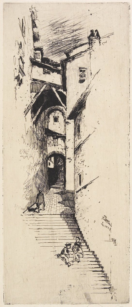 Straat van trappen, Siena, 1883 door Joseph Pennell