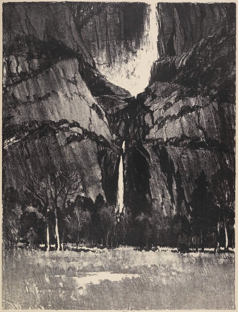 De onderste watervallen, Yosemite, 1912 door Joseph Pennell