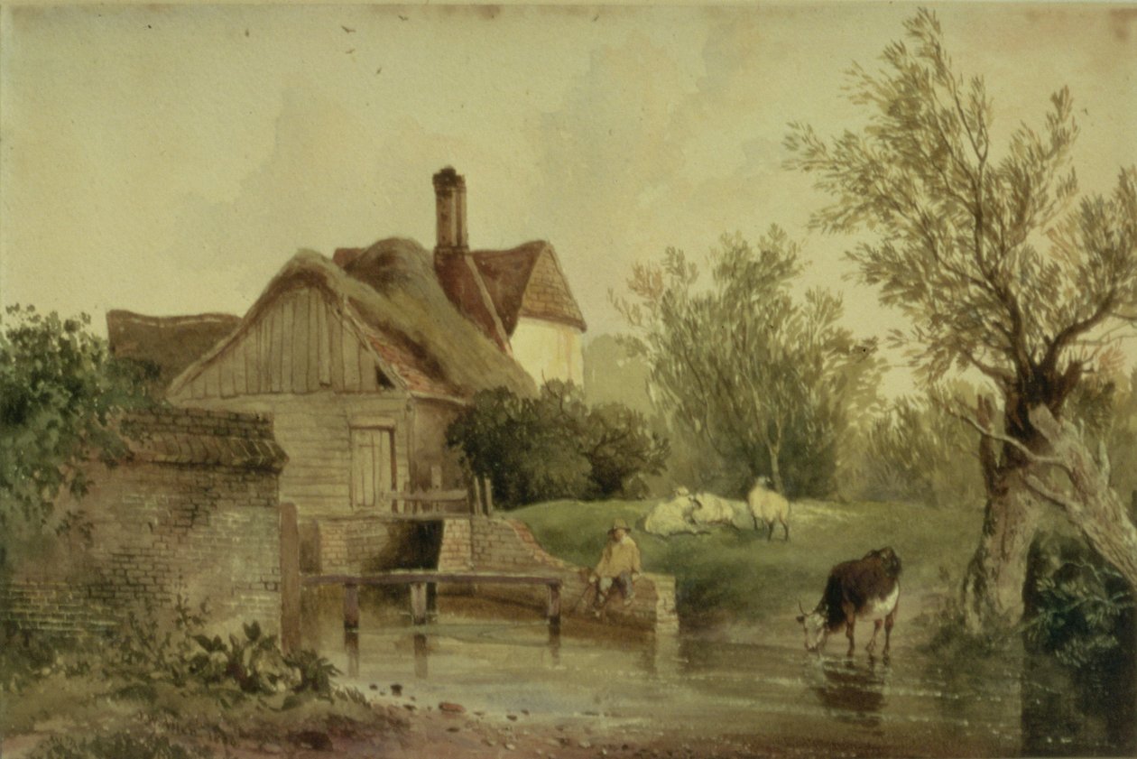 Landschap met een huisje door Joseph William Allen