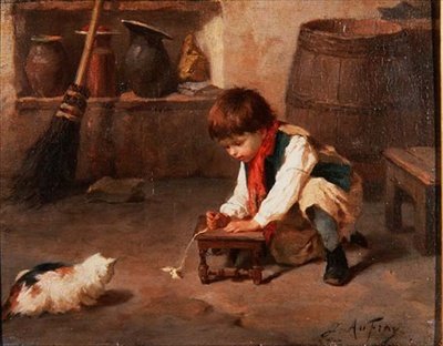 Spelen met het katje door Joseph Athanase Aufray