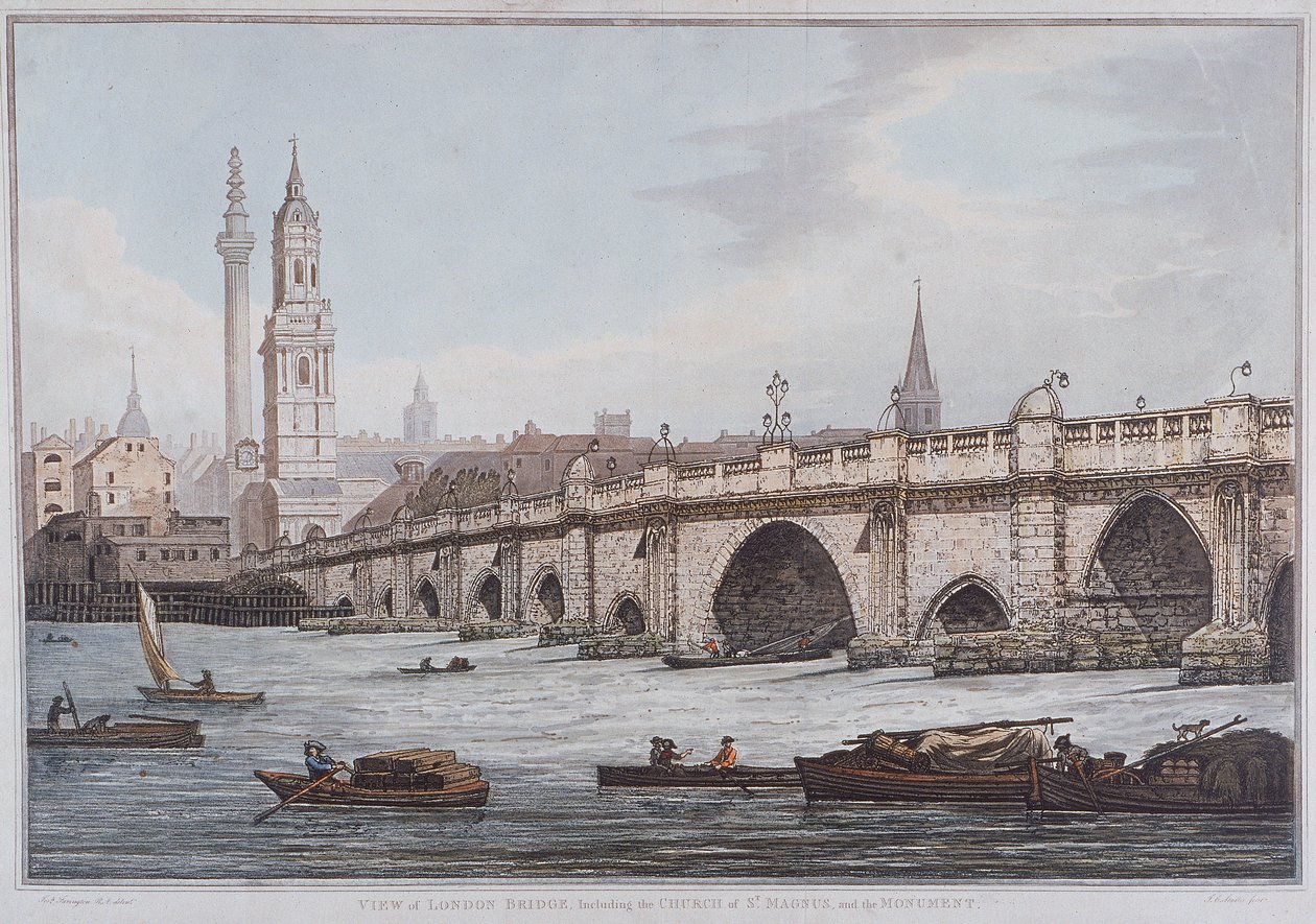 Oude London Bridge, Londen, 1790 door Joseph Constantine Stadler