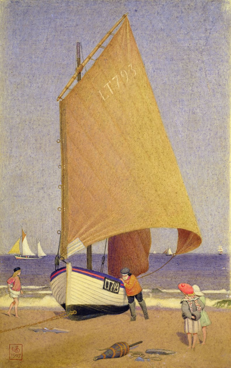 Vissers brengen de boot binnen, Southwold door Joseph Edward Southall