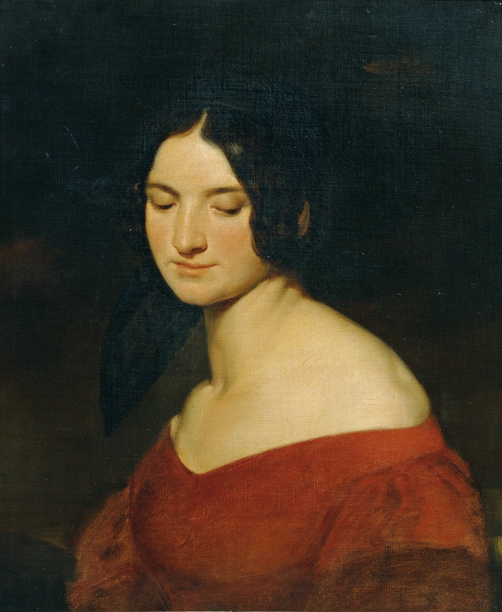 Dame in Indischrood kleed door Joseph Hasslwander
