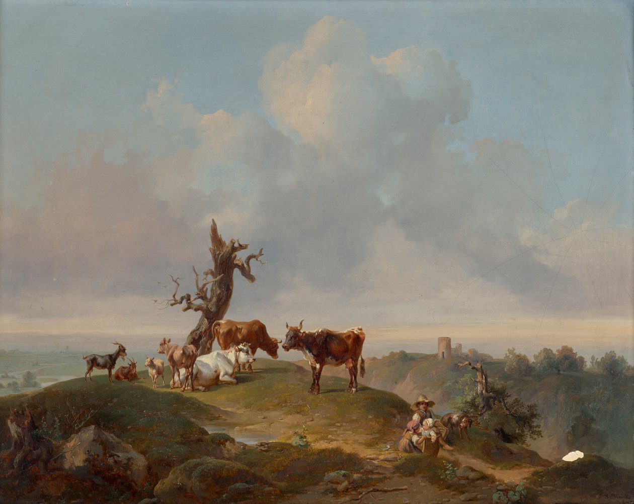 Koeien en geiten in de wei door Joseph Heicke