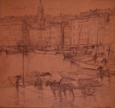 Haven Scène, Regenachtige Dag door Joseph Milner Kite