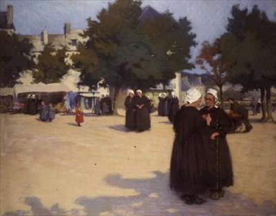 Het Dorpsplein, Bretagne door Joseph Milner Kite