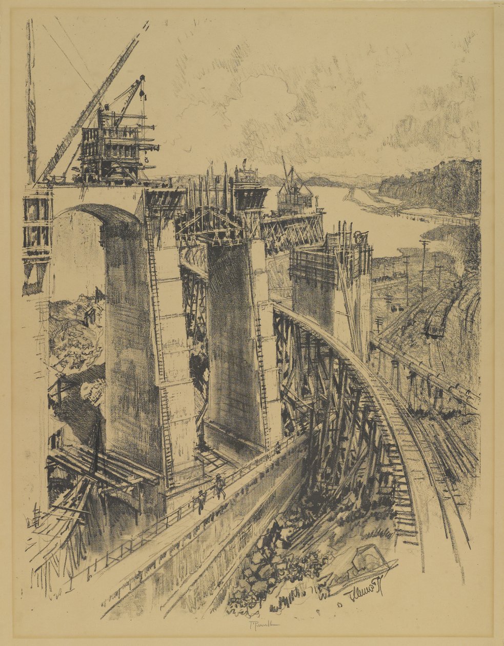 Toegangen tot Gatun Lock, 1912 door Joseph Pennell