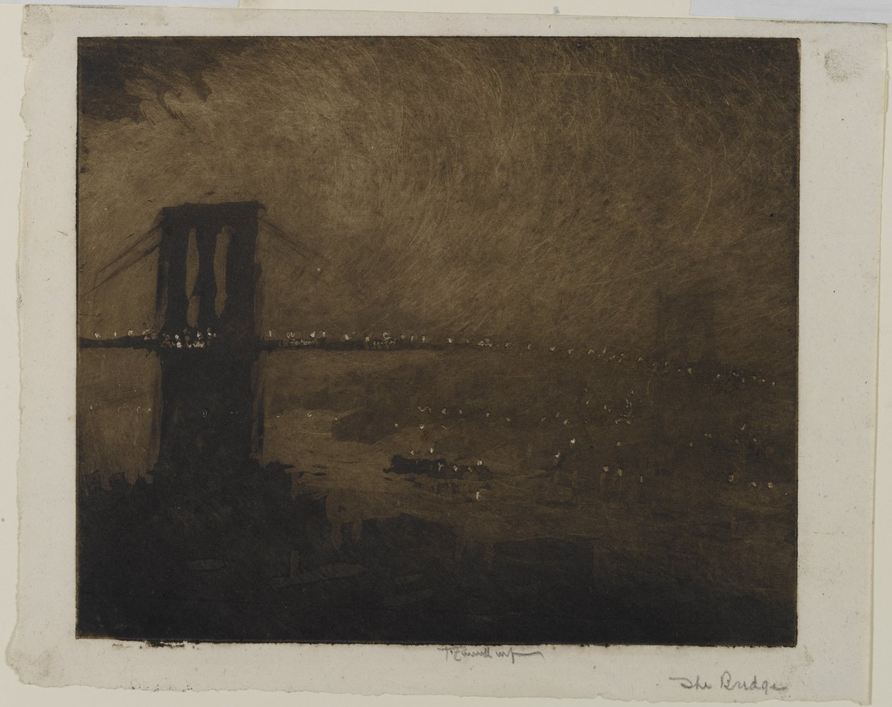 Brooklyn Bridge bij nacht, 1922 door Joseph Pennell