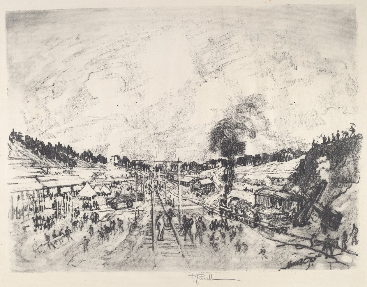 Het Kamp Bouwen, 1917 door Joseph Pennell