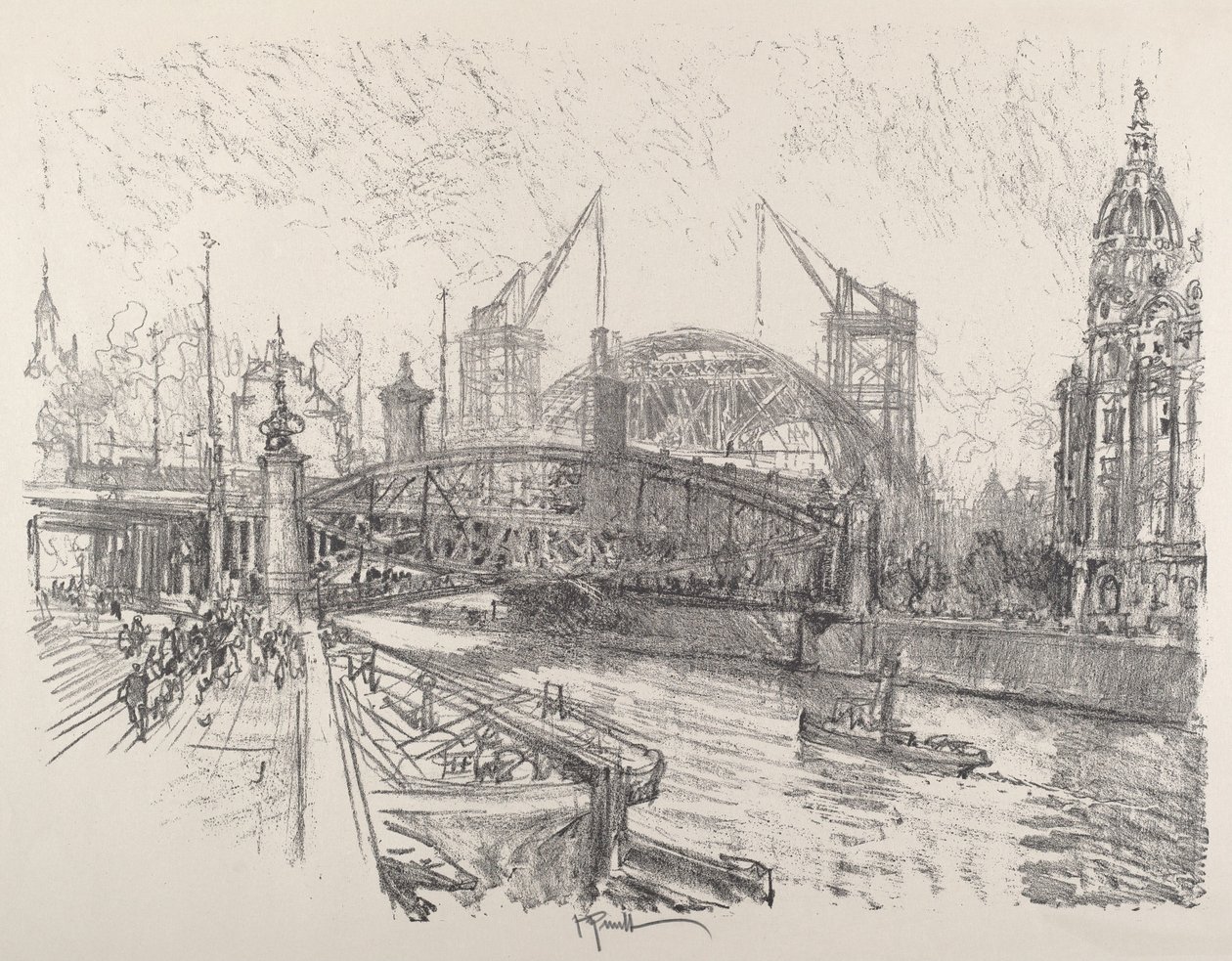 Bouw van het Freidrich-Strasse Station, 1921 door Joseph Pennell