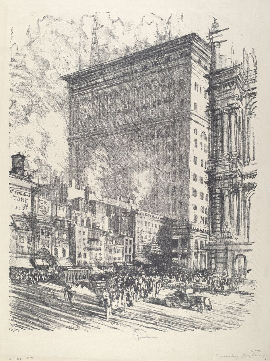 Stadhuisplein en Wanamaker-gebouw door Joseph Pennell