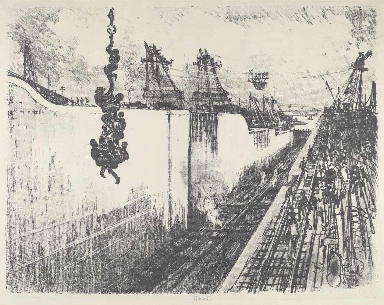 Dinnertijd, Gatun Lock door Joseph Pennell
