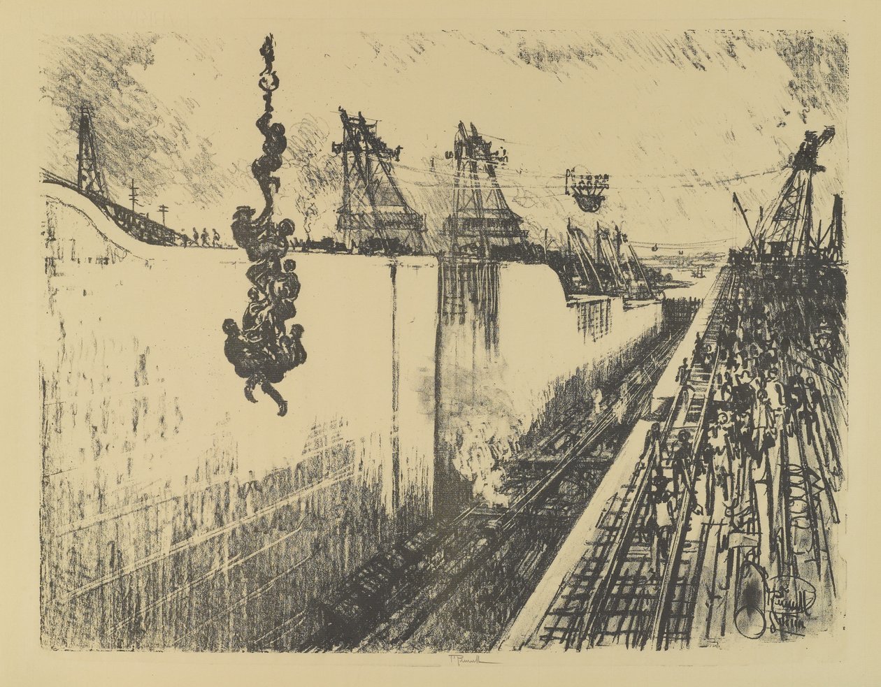 Dinnertijd, Gatun Lock, 1912 door Joseph Pennell