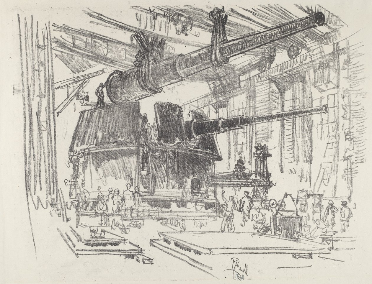 Kanonnen in Torens Monteren, 1916 door Joseph Pennell