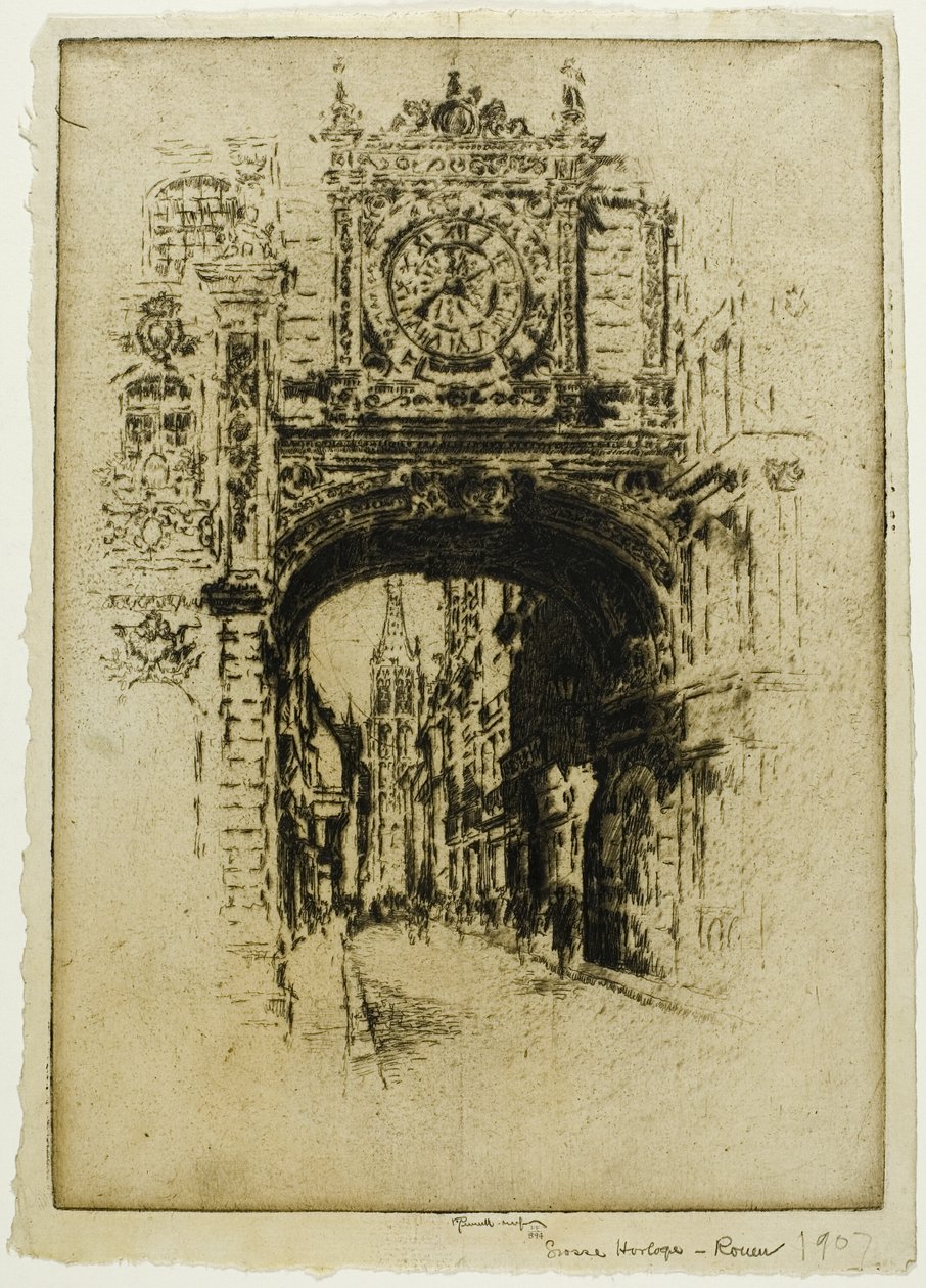 Grosse Horloge, Rouen door Joseph Pennell