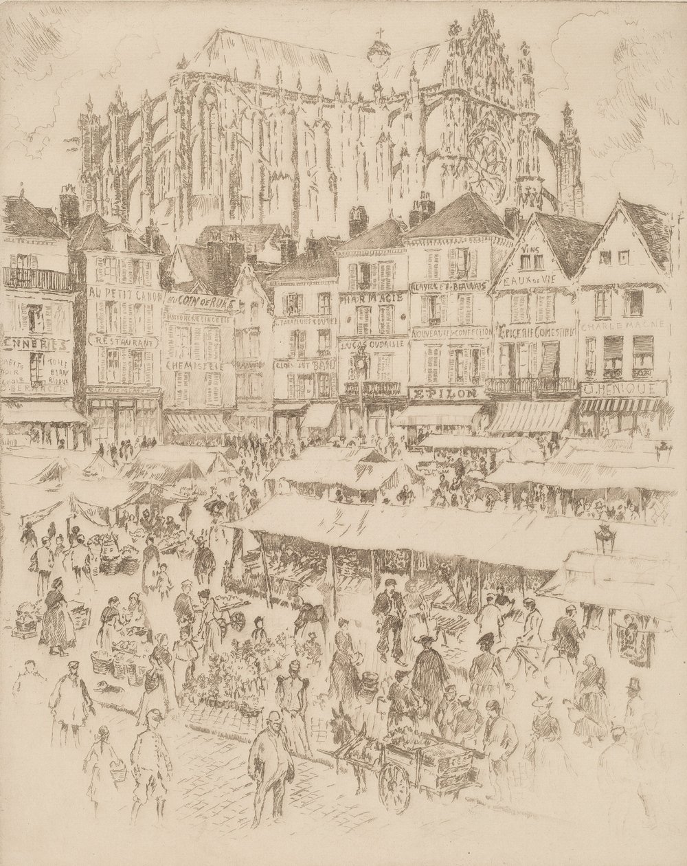 La Place, Beauvais, 1907 door Joseph Pennell