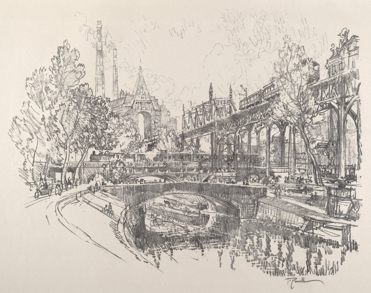 Landwehrkanaal, Berlijn, 1921 door Joseph Pennell