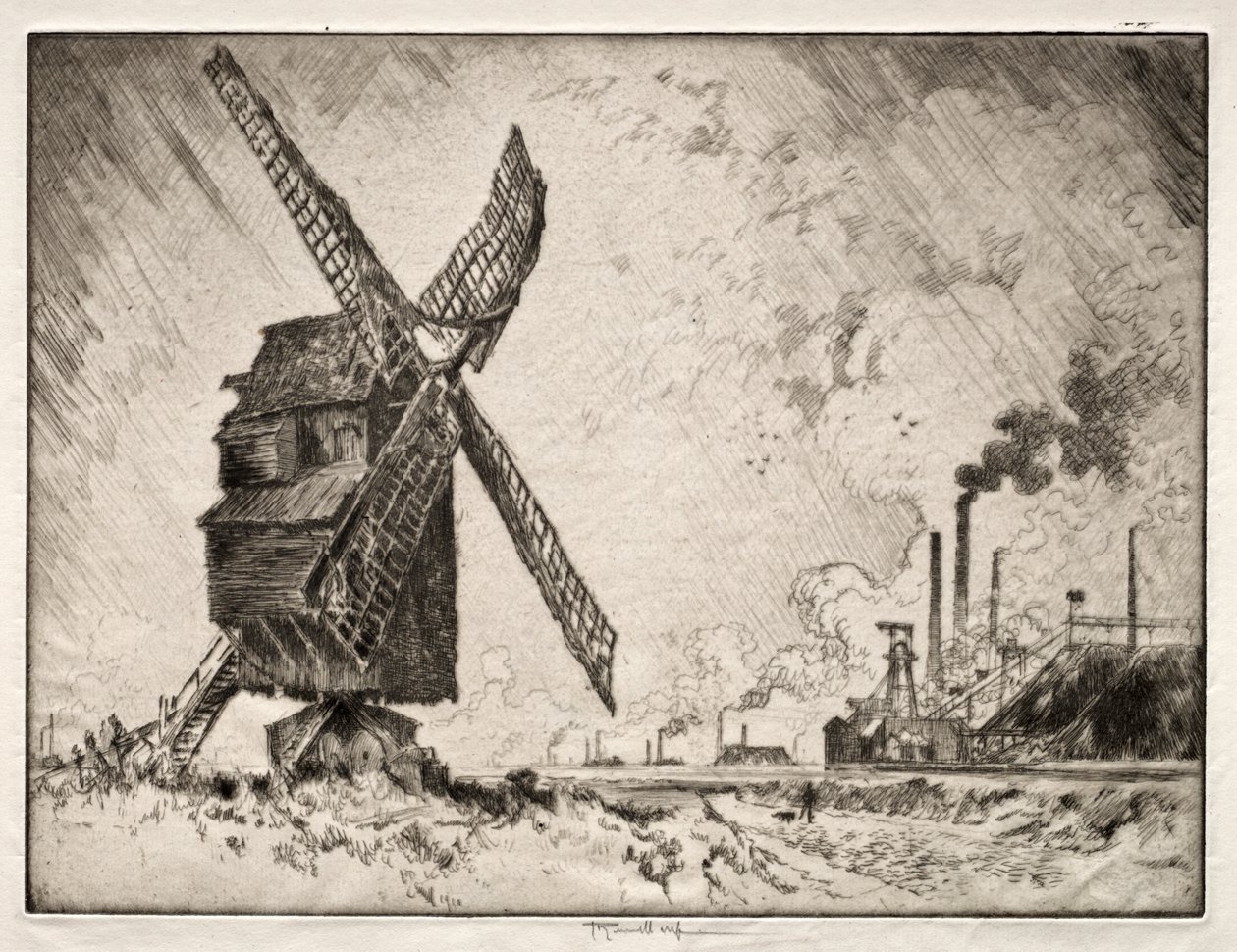Oude en Nieuwe Molens, Valenciennes, Frankrijk door Joseph Pennell