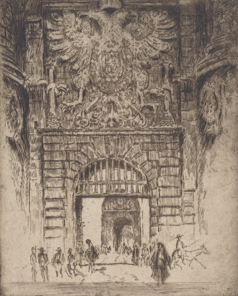 Puerta Visagara, Poort van Madrid, Toledo, 1904 door Joseph Pennell