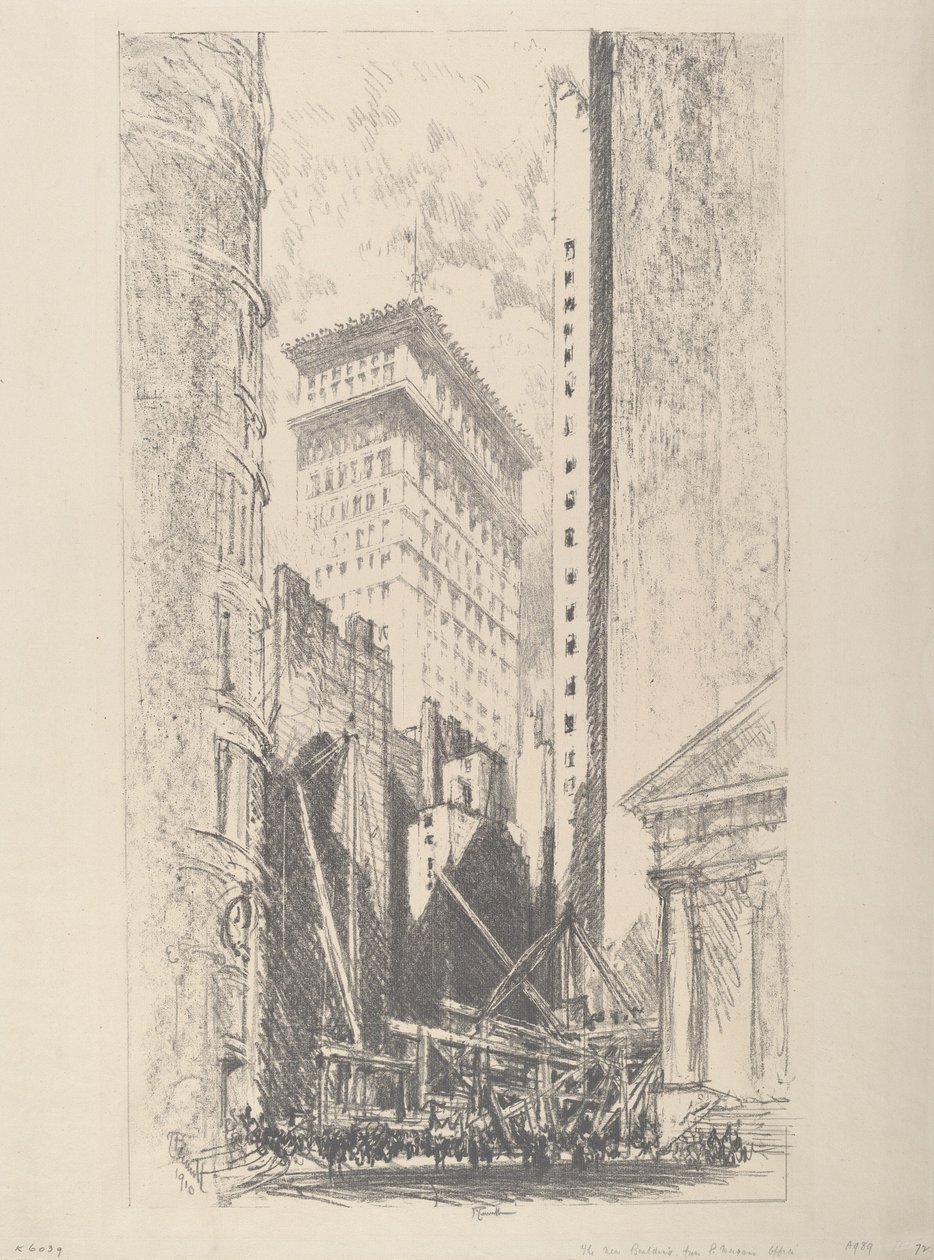 Herbouw van Broad Street, 1910 door Joseph Pennell