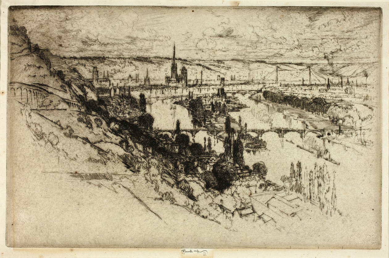 Rouen, vanaf Bon Secours door Joseph Pennell