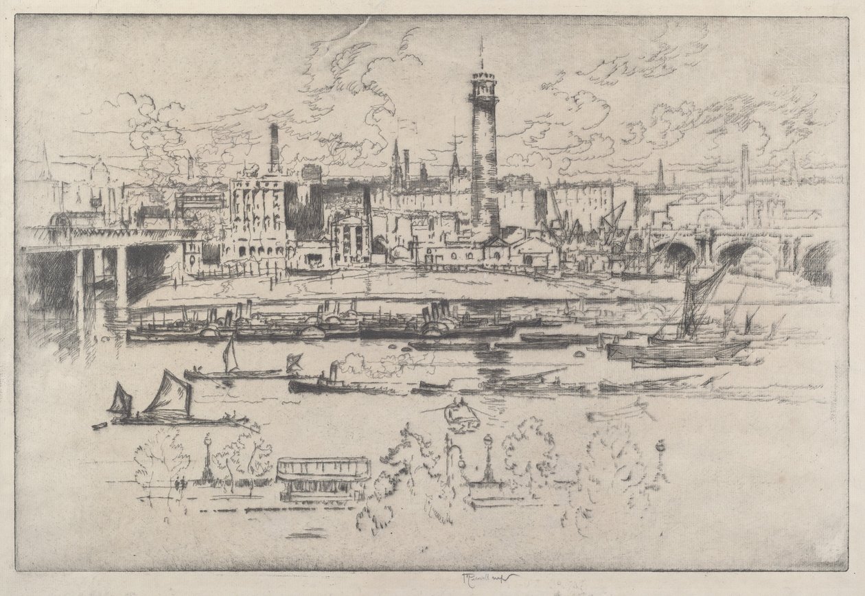 Schiettoren tussen de bruggen door Joseph Pennell